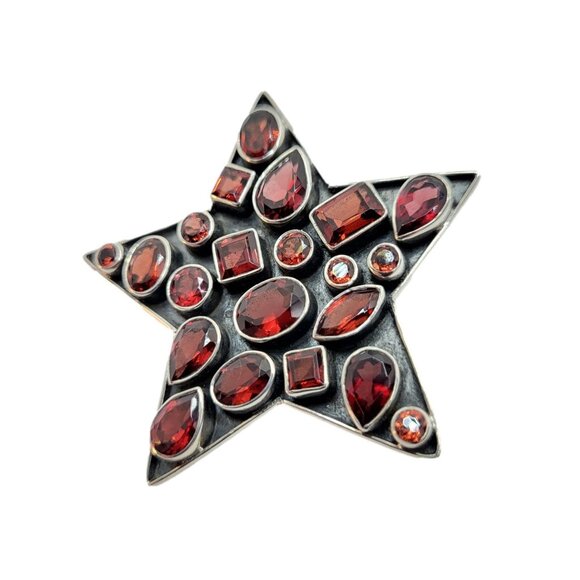 Nicky Butler Vintage Garnet gemstone Star Pendant Brooch .925 Sterling Silver - Picture 5 of 15
